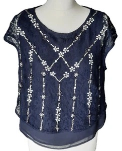 Monsoon Women's Navy Blue Beautiful Beads Blouse Size 16 - Picture 1 of 4