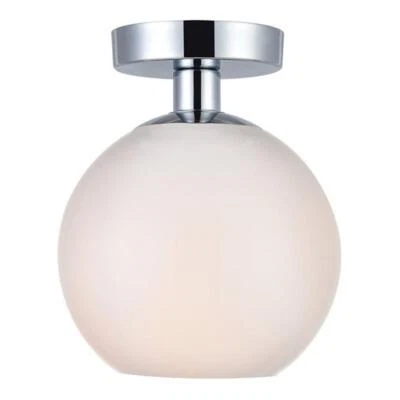 Living District Baxter 1-Light Metal & Glass Flush Mount in Chrome/Frosted White - Image 1 of 4