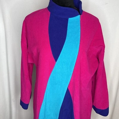 Vtg Vanity Fair Womens Robe Housecoat Medium Colorblock Pink Half Zip Pockets - Image 1 of 4