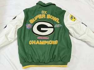 NFL Green Bay Packers 3 Time Super Bowl Champions Varsity Jacke XXL Leder - Bild 1 von 12