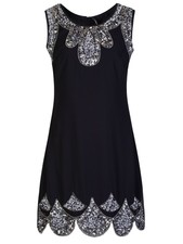 LIVE 2 LOVE 1920 BLACK SEQUIN EMBELLISHED NECK FLAPPER DRESS NEW SIZE UK 8