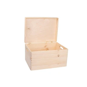 Large Plain Wooden Box Storage 40 x 30 x 23 cm | Unpainted With Lid + Handles - Picture 1 of 6