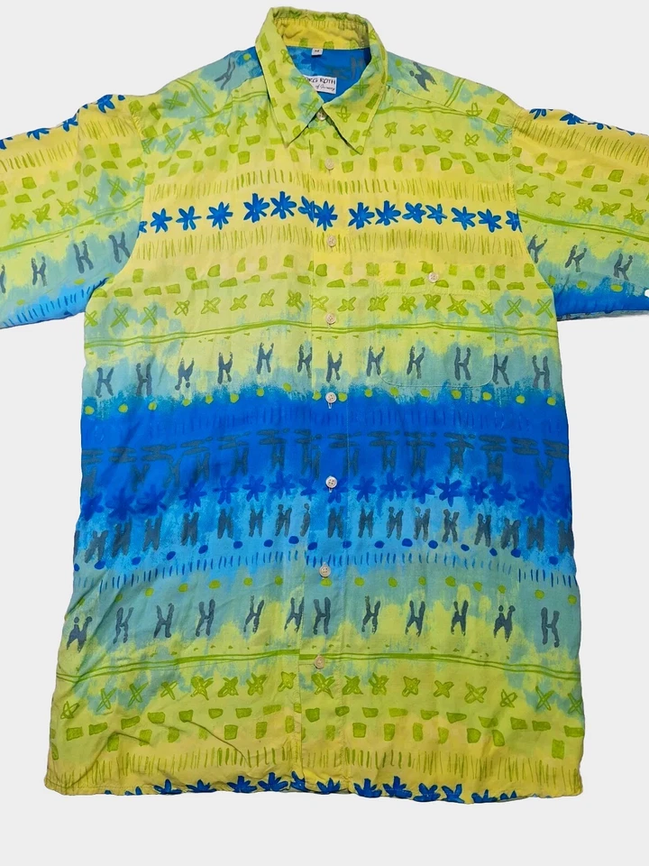 GEORG ROTH GREEN BLUE HAWAIIAN BUTTON DOWN SHORT SLEEVE SIZE MEDIUM VINTAGE - Image 1 of 4