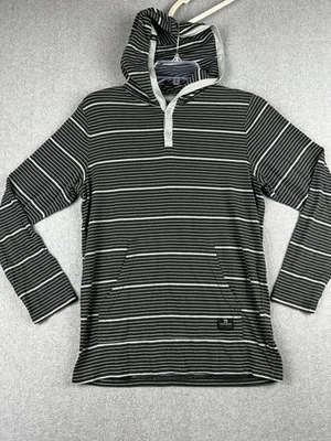 Pulôver Henley listrado preto cinza com capuz masculino juvenil grande 16-18 Quiksilver - Imagem 1 de 4