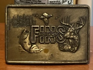 3.25” Metal Fins and Feathers Belt Buckle - Picture 1 of 2