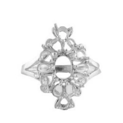 Semi Mount Ring Oval 5x7MM Cluster Women Wedding Ring 925 Sterling Silver - Image 1 of 4