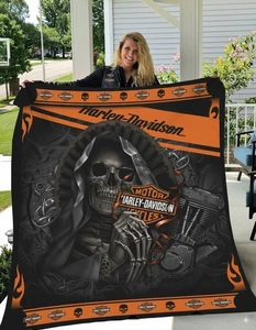 Reaper's Ride Harley Davidson Velveteen Biker Blanket Birthday Christmas Gift - Picture 1 of 25