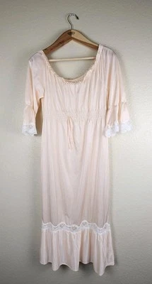 Gilead Womens Petite Nightgown Pink Nylon Lace Trim 3/4 Sleeve Prairie Cottageco - Image 1 of 4