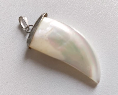 Perlmutt KettenAnhänger Zahn Spitze Perle Schimmer silber EthnoLook Boho Muschel - Bild 1 von 4