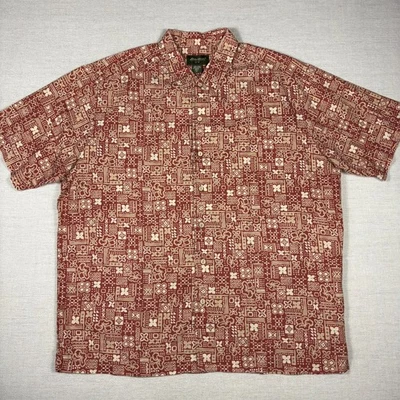 Eddie Bauer Mezcla de Lino Hawaiano Tiki Floral Abotonado Para Hombres XLT Alto Foto 1 de 4
