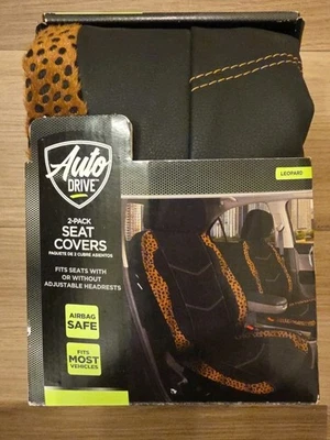 Fundas de asiento deportivas Auto Drive 2 piezas de cuero sintético leopardo/negro - **NUEVAS** Foto 1 de 4