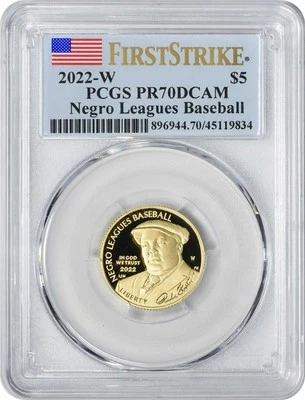 2022-W Negro Leagues Baseball Commemorative $5 Gold PR70DCAM First Strike PCGS - Image 1 of 2