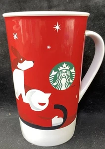 Starbucks Tall Coffee Latte Mug 2011 Red Holiday Dog Sled Logo - Picture 1 of 4