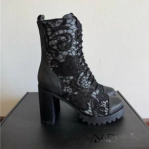 NIÑA Muñecas Kill Lullaby Floral Encaje Negro Combate Botas con Cordones Talla 9 NUEVAS EN CAJA - Imagen 1 de 6