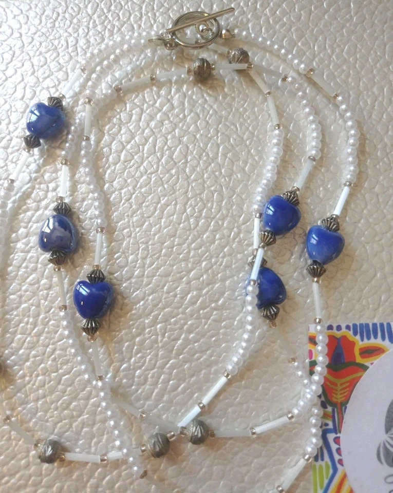 Collana di Perle e Cuori Di Ceramica Smaltata 💙 LuaCreazioni 💙 - Immagine 1 di 4
