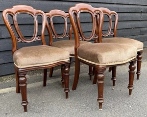 Set Of Four Victorian Mahogany Balloon Back Dining Chairs - Picture 1 of 16