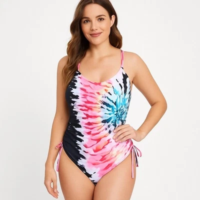 Traje de baño para mujer 2XL tie dye de una pieza laterales acanalados correas ajustables Foto 1 de 4