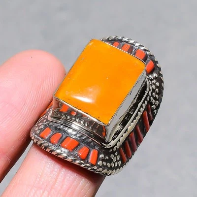 Anillo Nepalí Joyería de Moda Bohemia Hecho a Mano Coral Amarillo y Rojo 8.75" SR 3233 Foto 1 de 4