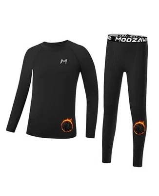 Conjunto de ropa interior térmica para niños forrada de lana camisa de compresión pantalones X-grande negro Foto 1 de 4