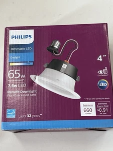 Philips Dimmable LED Daylight 2700K 65W Replacement 7.5W 4" Retrofit Downlight - Picture 1 of 1