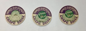 3 Vintage Milchgetränk GREEN SPOT Traube Getränk Karton Runde Kappen Ruthven, Iowa - Bild 1 von 2
