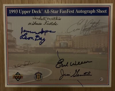 LEON DAY WEAVER SLAUGHTER GENTILE HARRELSON 1993 All Star Fan Fest AUTO SHEET 👀 - Image 1 of 4
