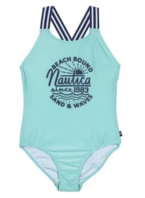Nautica Girls Medium Aqua Waves One Piece Swimsuit Blue Size M (8/10) 00748 - Image 1 of 2