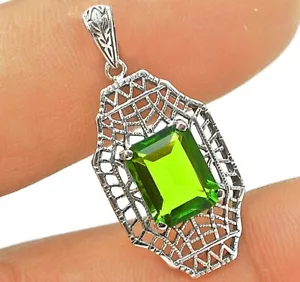 2CT Natural Peridot 925 Sterling Silver Edwardian Style Pendant Jewelry - Picture 1 of 1
