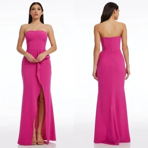 NEW DRESS THE POPULATION Fuchsia Pink KAI Bustier RUFFLE Crepe STRAPLESS GOWN L - Picture 1 of 11