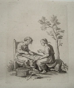 Kinder beim Spiel Basteln Werken Kupferstich P. van der Aa 1703 - Picture 1 of 1