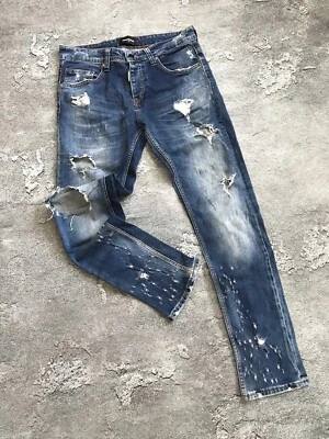 Pantalones de mezclilla ajustados desgastados de diseñador para hombre S, W30/L30, Dsquared2, pantalones, Italia, precio de venta sugerido por el fabricante 300 $ Foto 1 de 4