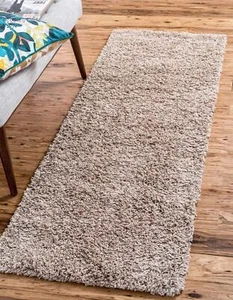 Solid Shag Collection Area Rug 2' X 6' 5" Runner Taup - Picture 1 of 11