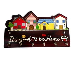 India Wooden Key Holder Decorative Wall Mounted for Home 6 Hooks Home decor - Picture 1 of 4