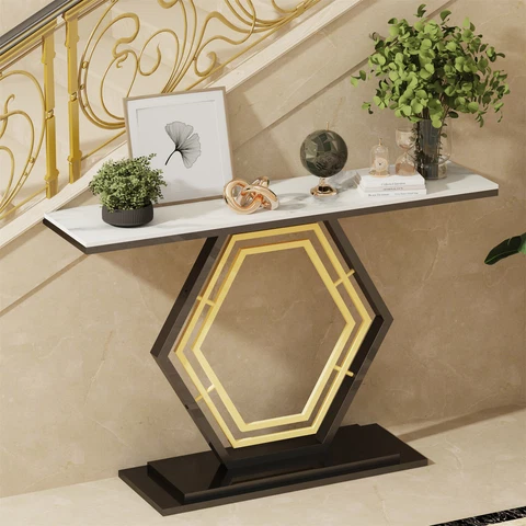 Narrow Long Console Table Geometric Base High-end Marble Sofa End Table Furnitur Cover