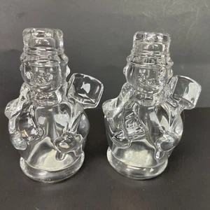 Snowman Shannon Crystal Glass Salt & Pepper Shakers Set of 2 Czech Republic vtg - Picture 1 of 9