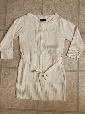 mymichelle Niña Vestido Suéter Blanco con Cinturón de Tela, Manga 3/4, Talla L Foto 1 de 4