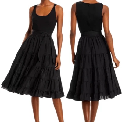 Vestido midi Paige Samosa tejido acanalado medios mixtos en capas línea A en negro talla S Foto 1 de 4