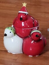 Oneida Frosty Feathers Cookie Jar Red White Birds Cardinals, New!