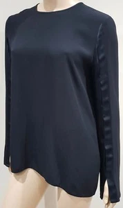 STELLA MCCARTNEY Navy Blue Satin Trim Long Sleeve Tunic Blouse Top IT42 UK12 - Picture 1 of 10