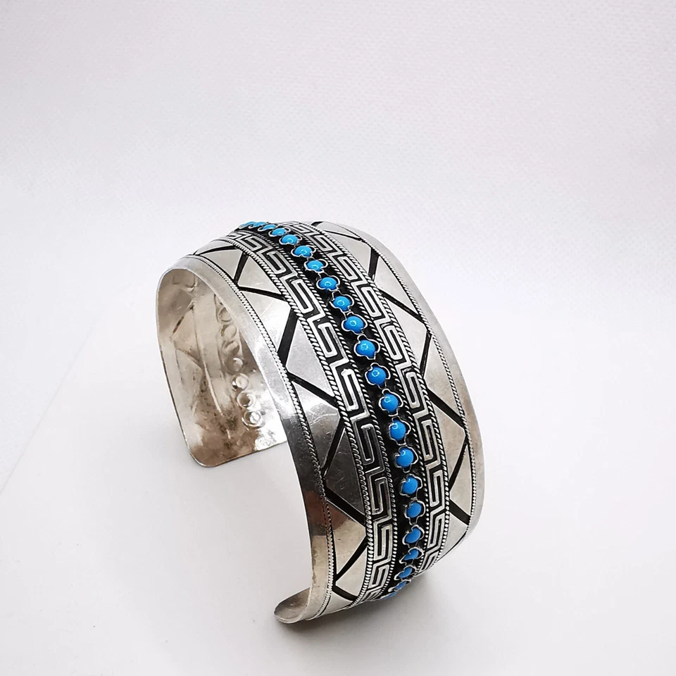 Schöne Vintage  Armreif 935 Silber Türkis Edelsteine - Bild 1 von 4