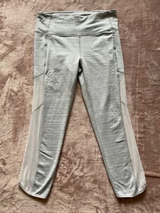 Athleta Size L Jacquard In Town Chaturanga Crop Mesh Panels Light Gray Mid Rise - Picture 1 of 12
