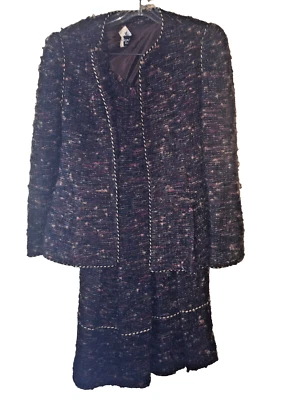 Traje Falda Mujer Albert Nipon Talla 6/8 Lana Tweed 2 Piezas Forrado Marrón De Colección Foto 1 de 4