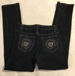 Arizona Girls Jean Sz 10 Regular Slim Fit Atomic Hearts Bling Pkt Jewel grommets - Picture 1 of 9