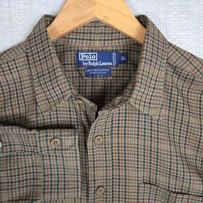 POLO RALPH LAUREN VTG Chatfield Sport Shirt Sz XL Glenn Check Brown Mens USA - Image 1 of 4