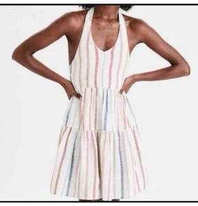 American Eagle Rainbow Striped Halter Neck BabyDoll Lined Mini Dress Women’s XL - Picture 1 of 10