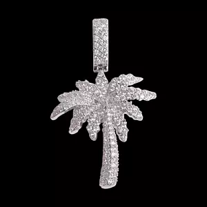 925 Sterling Silver Round Cut Moissanite Palm Tree Pendant 14k White Gold Plated - Picture 1 of 4