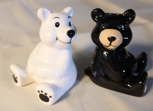 White & Black Sitting Bears ALASKA Salt & Pepper Shakers - Picture 1 of 6
