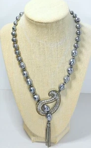 Signed Coldwater Creek Faux Gray Pearl Metal Tassel Necklace - Picture 1 of 4