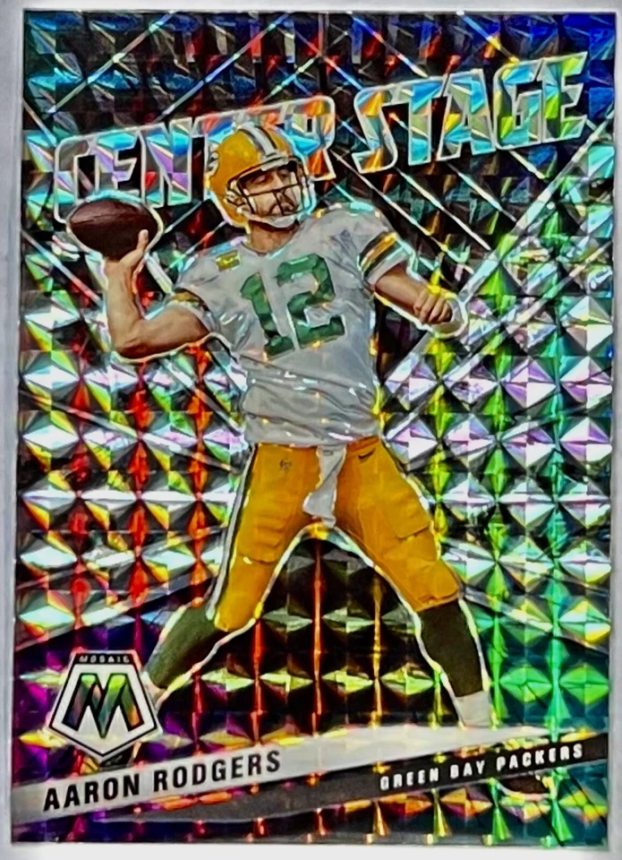 AARON RODGERS 2021 Mosaic CENTER STAGE Silver Mosaic Prizm Card #CS6 GB PACKERS - Image 1 of 1