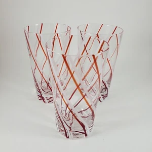 Vtg Christmas Red Swirl Peppermint Ln Glasses Set 3 St Nicholas Square Barware - Picture 1 of 9